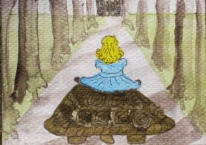 Blondie on the tortoise © Pip Harrison illustration for fairy tale