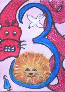 The lady and the lion © Pip Harrison fairy tale illustration