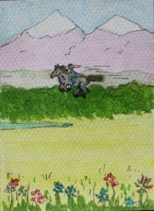 Take-off on the magic horse © Pip Harrison fairy tale illustration