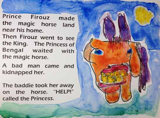 A mock-up of illustrated story page for The Magic Horse.