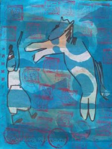 digital print of horse trainer with unique colour