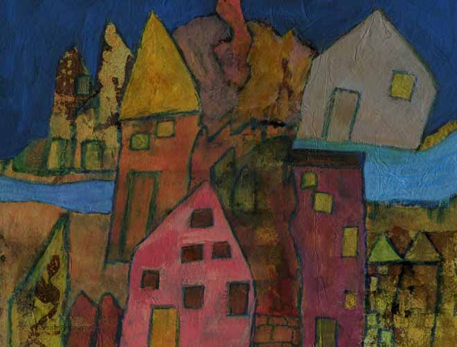 imaginary landscape of coloured houses